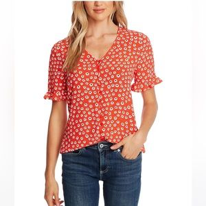 EUC CeCe Daisy Melody Ruffle Short Sleeve Blouse